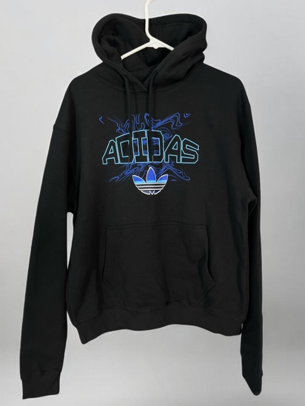 adidas Mens Black Hoodie with Blue Graphic Logo Size M